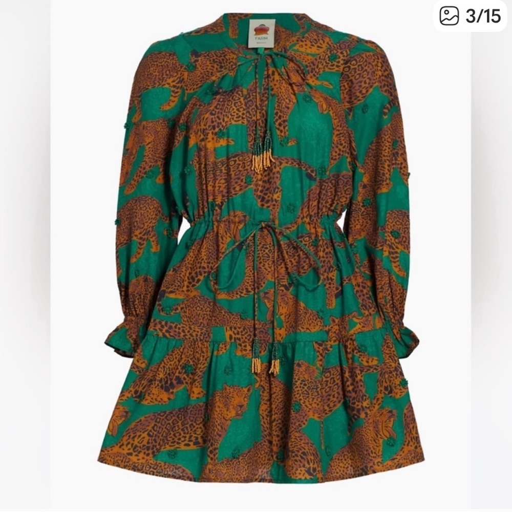 FARM rio size L green dress in leopard print. 100% cotton , smoke free home.